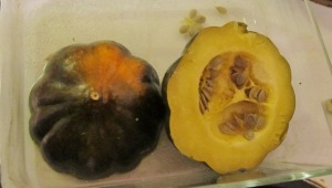 Inner strings and seeds from roasted acorn squash is now veg stock